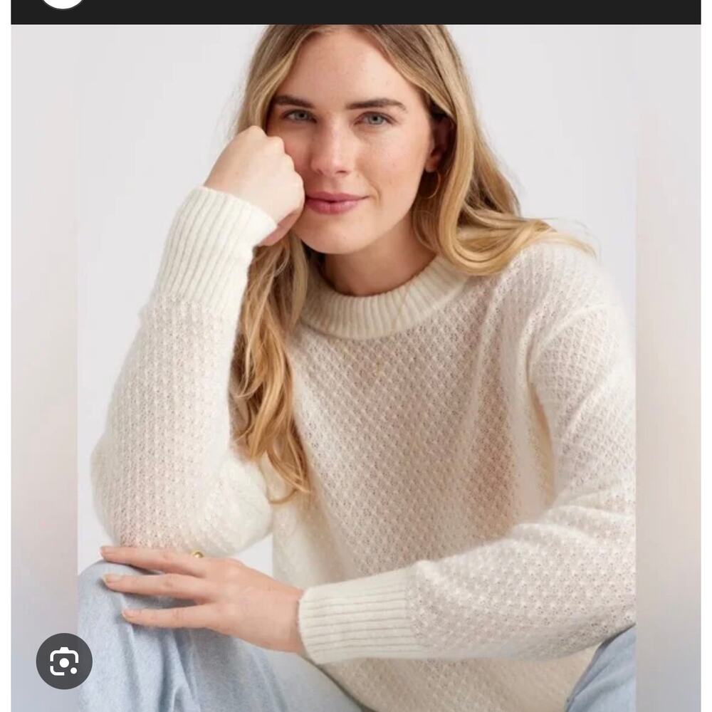 NEW w Tags Quince Baby Alpaca Wool Crewneck Diamond Stitch Sweater Small Ivory